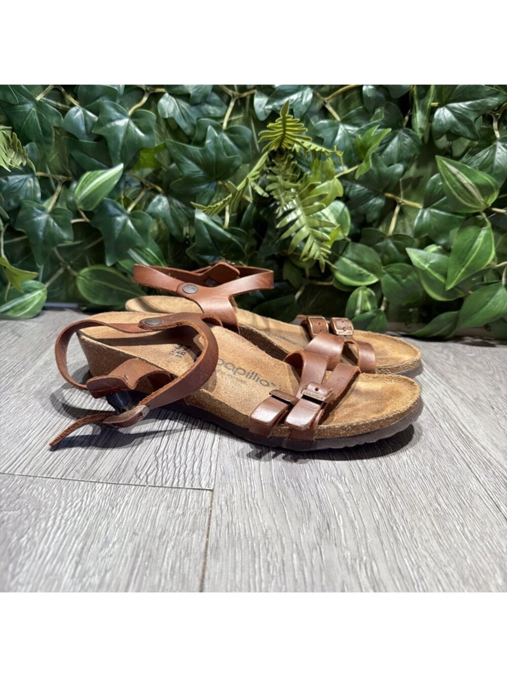 Birkenstock Papillio Lana Wedge Sandals Womens 6 Brown Leather Boho Strappy Shoe